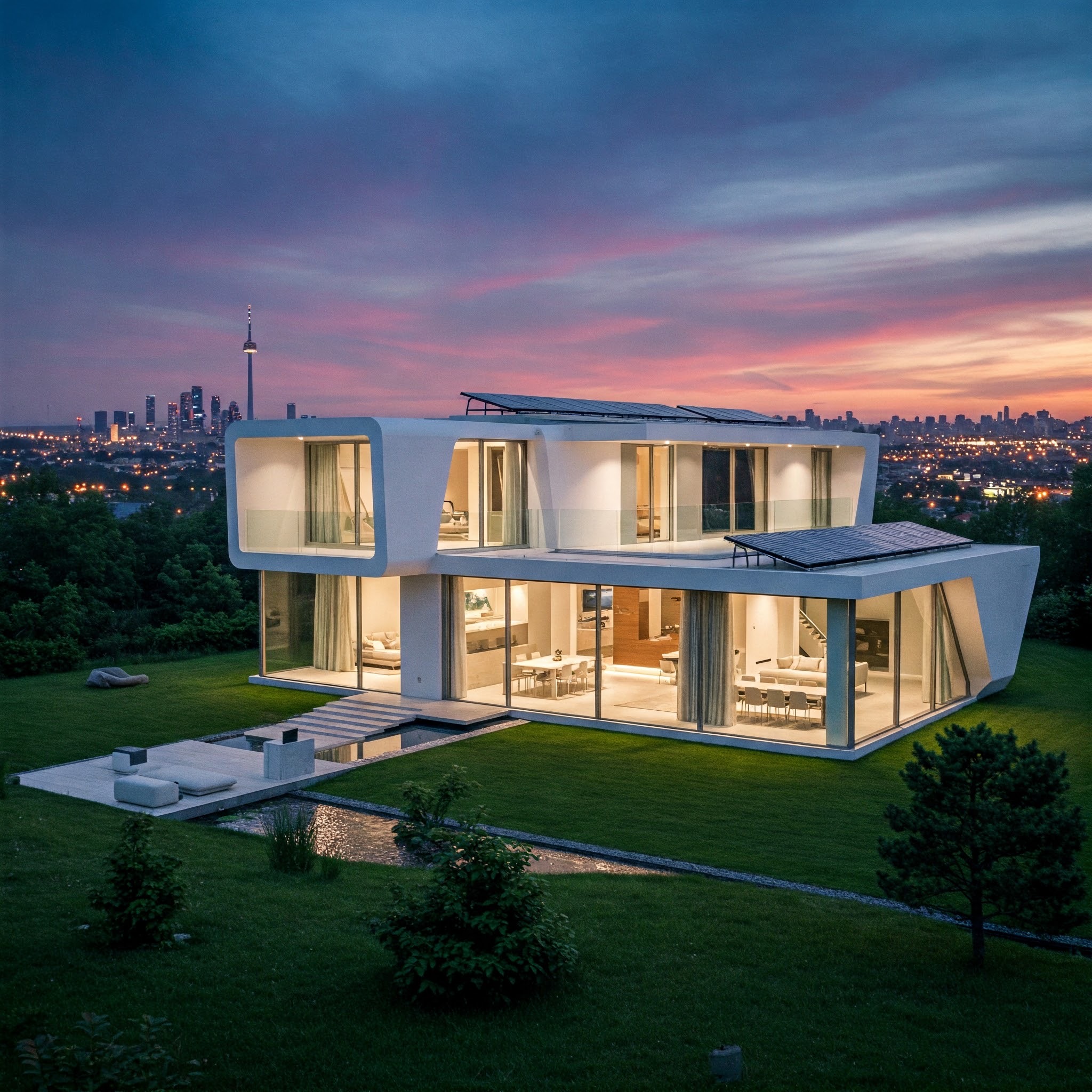 photo of Contemporary Residence at Twilight Overlooking the City